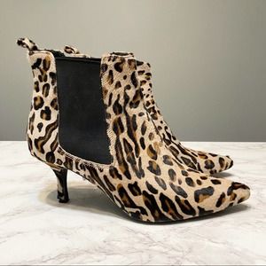 Anine Bing Babycalf Calf Hair Leopard Print Pointed Toe Booties Women's Size 40